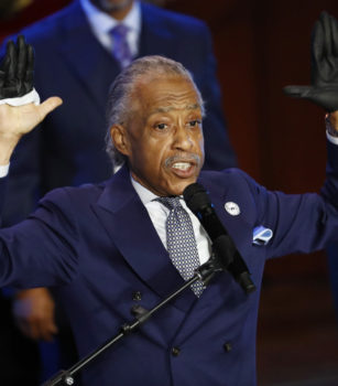 The Rev. Al Sharpton speaks at a memorial service for George Floyd at North Central University Thursday, June 4, 2020, in Minneapolis. (AP Photo/Julio Cortez)